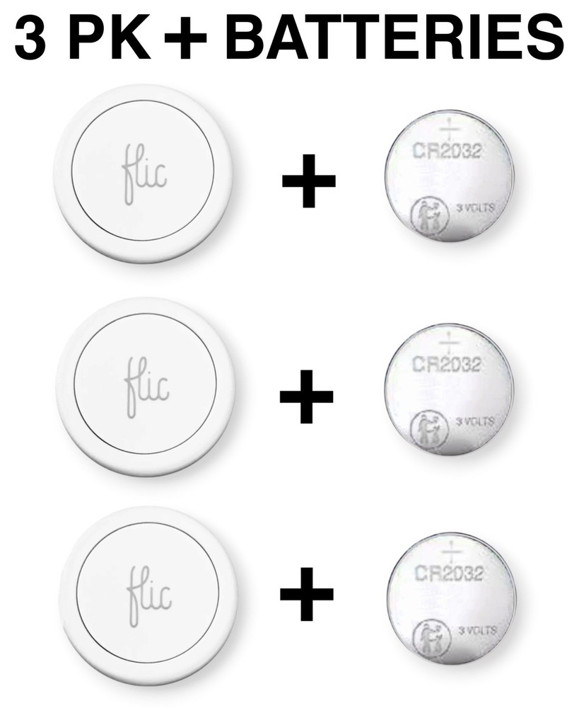Flic Smart Button 3-Pack + New Batteries for Alexa, Matter, Homekit, SmartThings