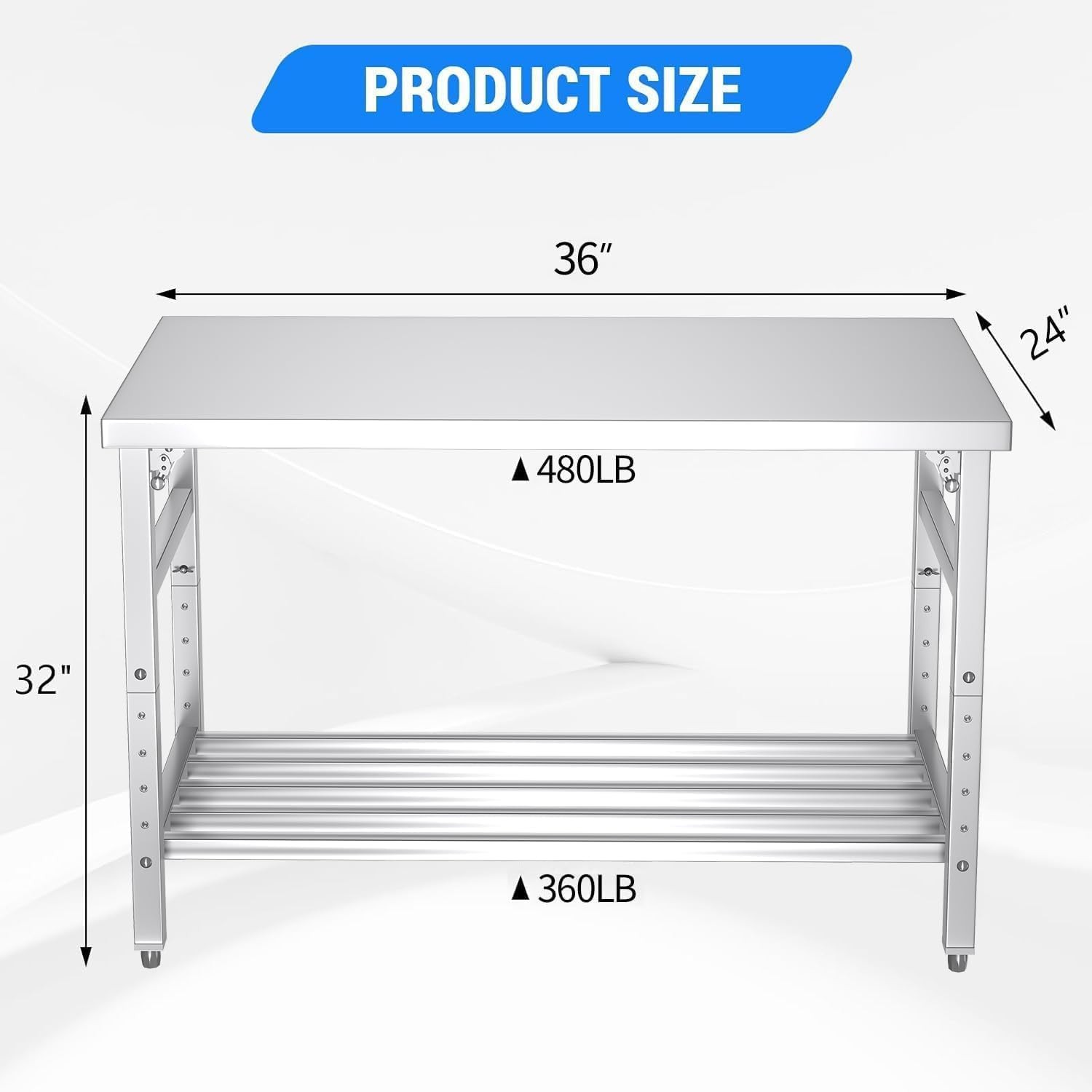 Commercial Foldable Heavy Duty Stainless Steel Table, 36 x 24 Inches Metal Pr... gallery