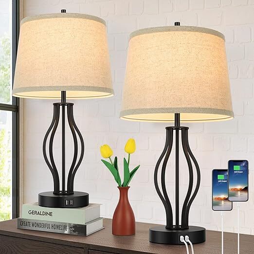BesLowe Set of 2 Touch Control 3-Way Dimmable Lamps 22in Modern T0353 - Black gallery