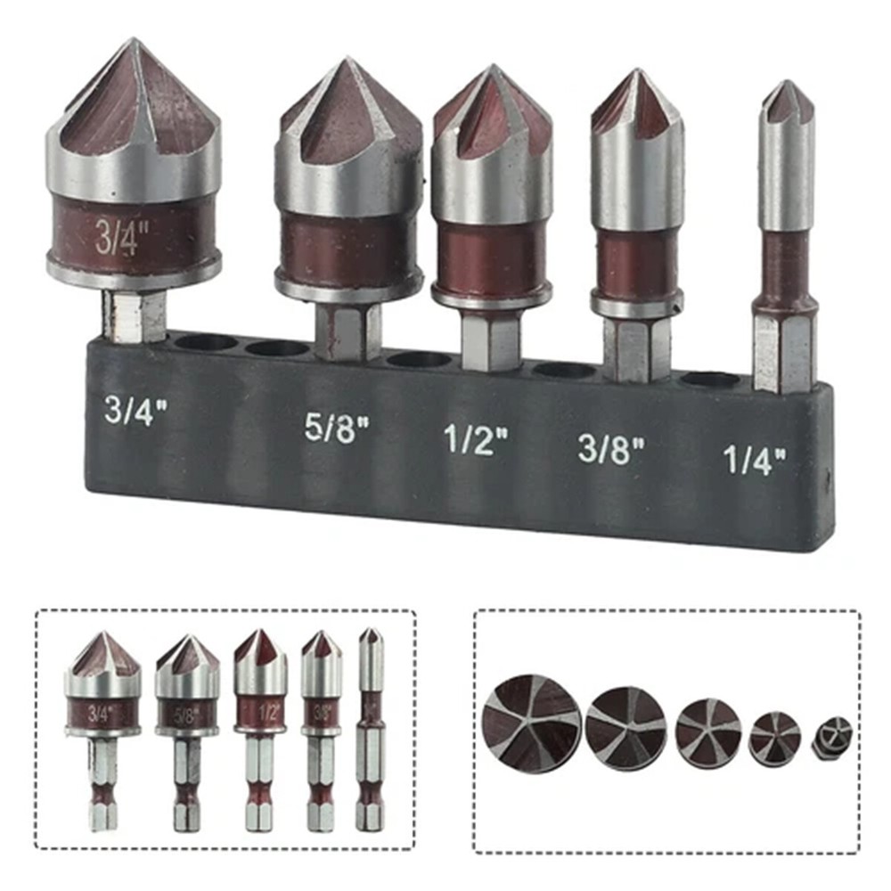 HSS Countersink Drill Bit 82° 5-Flute M35 Cobalt Metal Wood Chamfer Boring Set