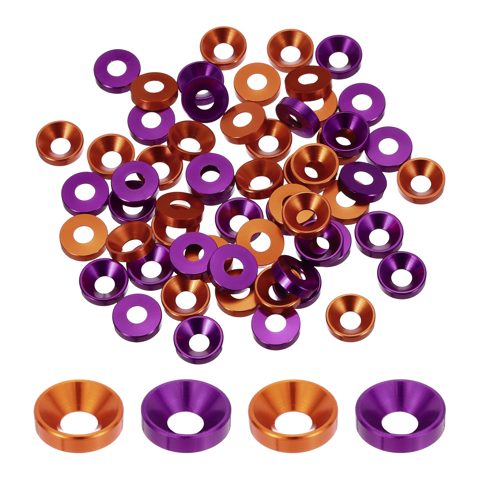 60pcs M4 Counterbore Washers, 10mm/0.39inch Aluminum Alloy, Orange Purple gallery