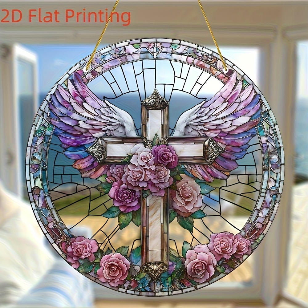 Retro Angel Cross Round Acrylic Suncatcher Window Hanging Home Cafe Decor gallery