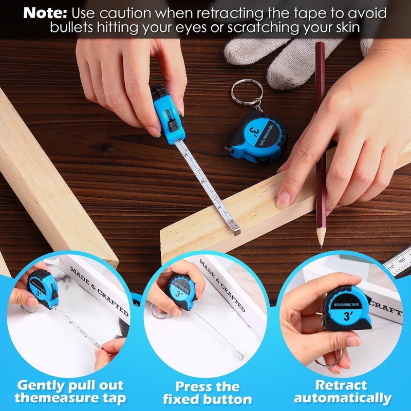 4 lot-3 ft Keychain Mini Retractable Measuring Tape with Lock Easy Read (BLUE) gallery
