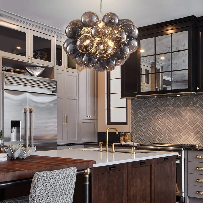 Bubbles Chandelier Electroplating Grey/Black Blown Glass Balls Light Fixture gallery
