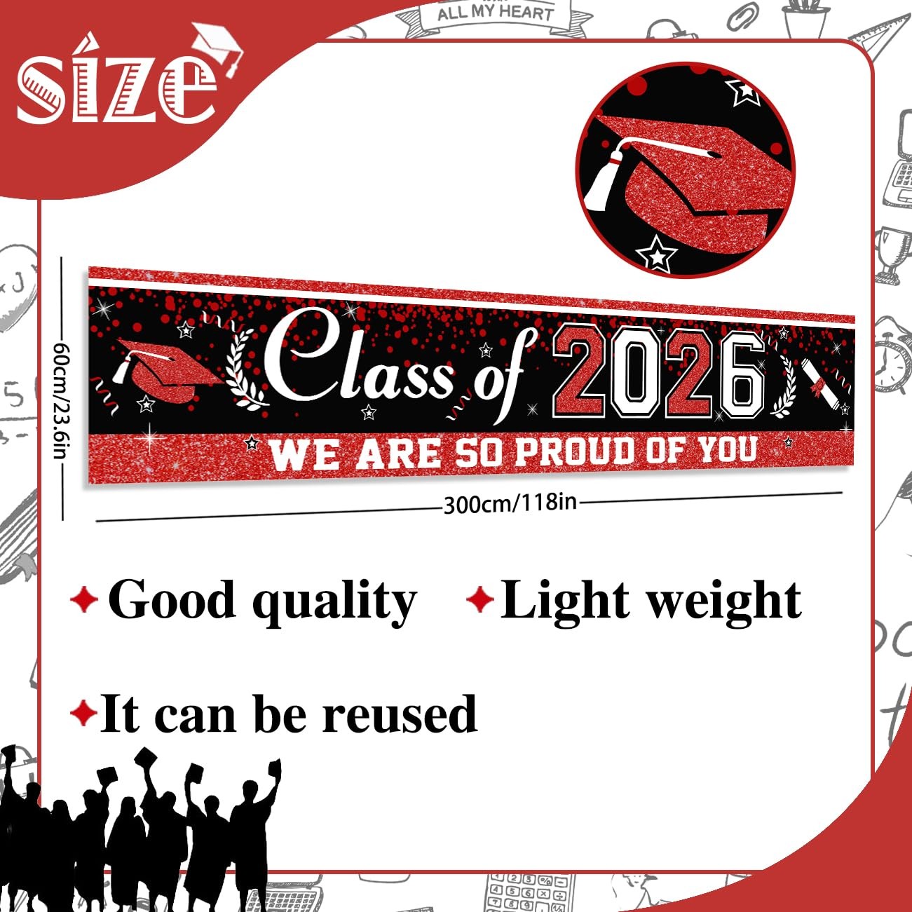 Black and Red Graduation Banner, Large Graduation Decorations Class of 2026 C... gallery