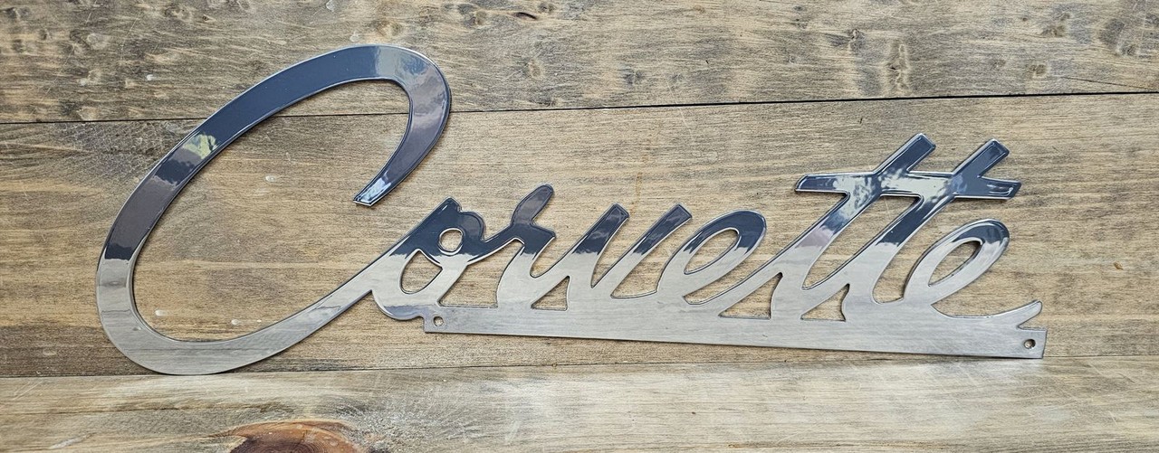 Corvette Script Chrome Garage Steel Sign gallery