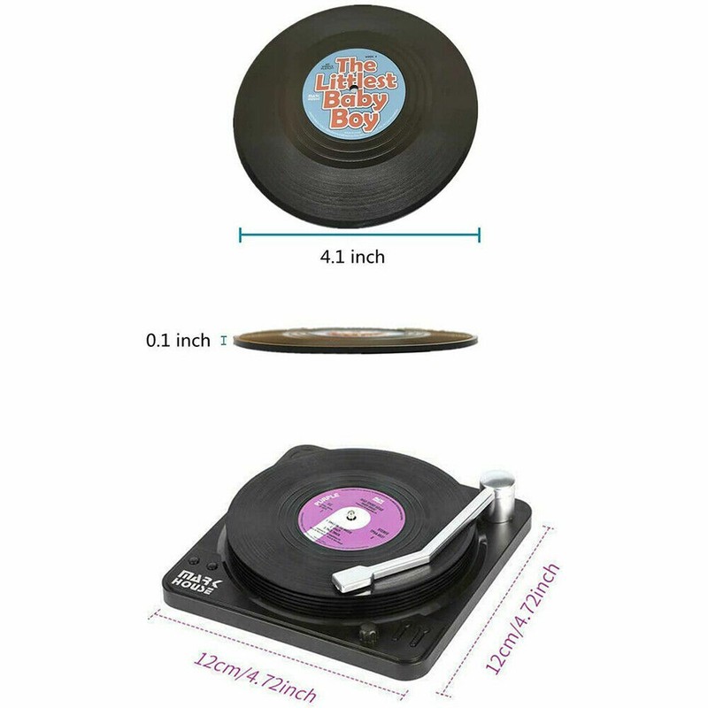 Vinyl Record Coasters for Drinks Retro Disk Coaster with Holder for Wooden Table gallery