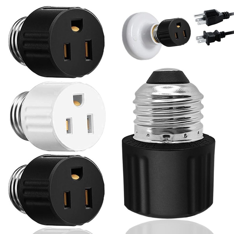 Light Socket Plug Adapter 3 Pack, E26 3 Prong Bulb to Outlet Converter for Garag gallery