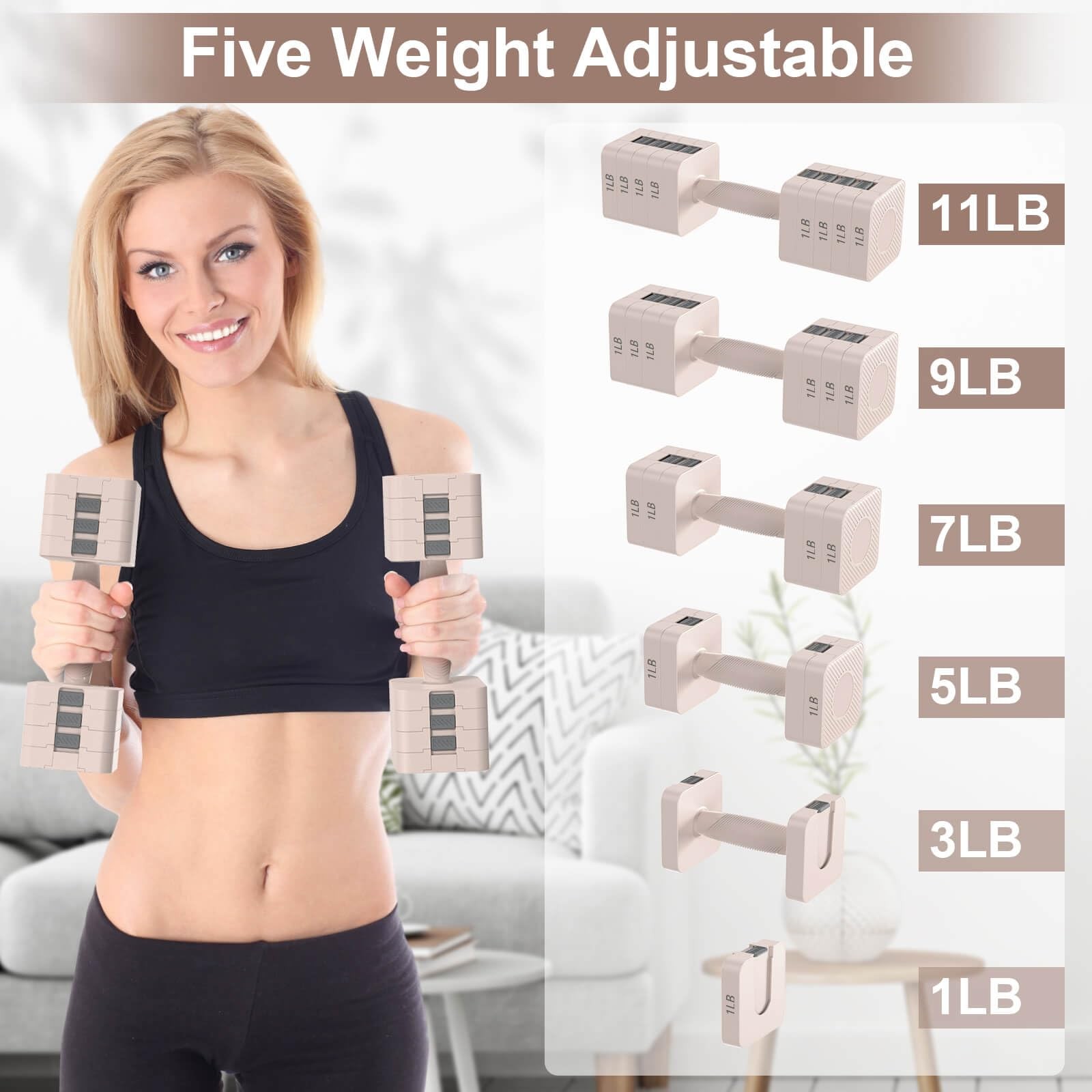 Hezeyferg 22LBS Adjustable Dumbbells Set 3-11lb - Home Gym Fitness Weights gallery