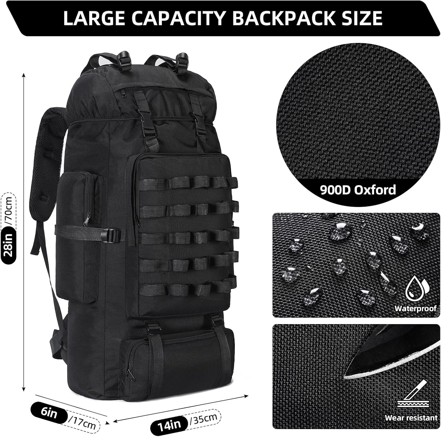 Versatile 70L Camping and Hiking Backpack with Molle System, Adjustable Straps 5