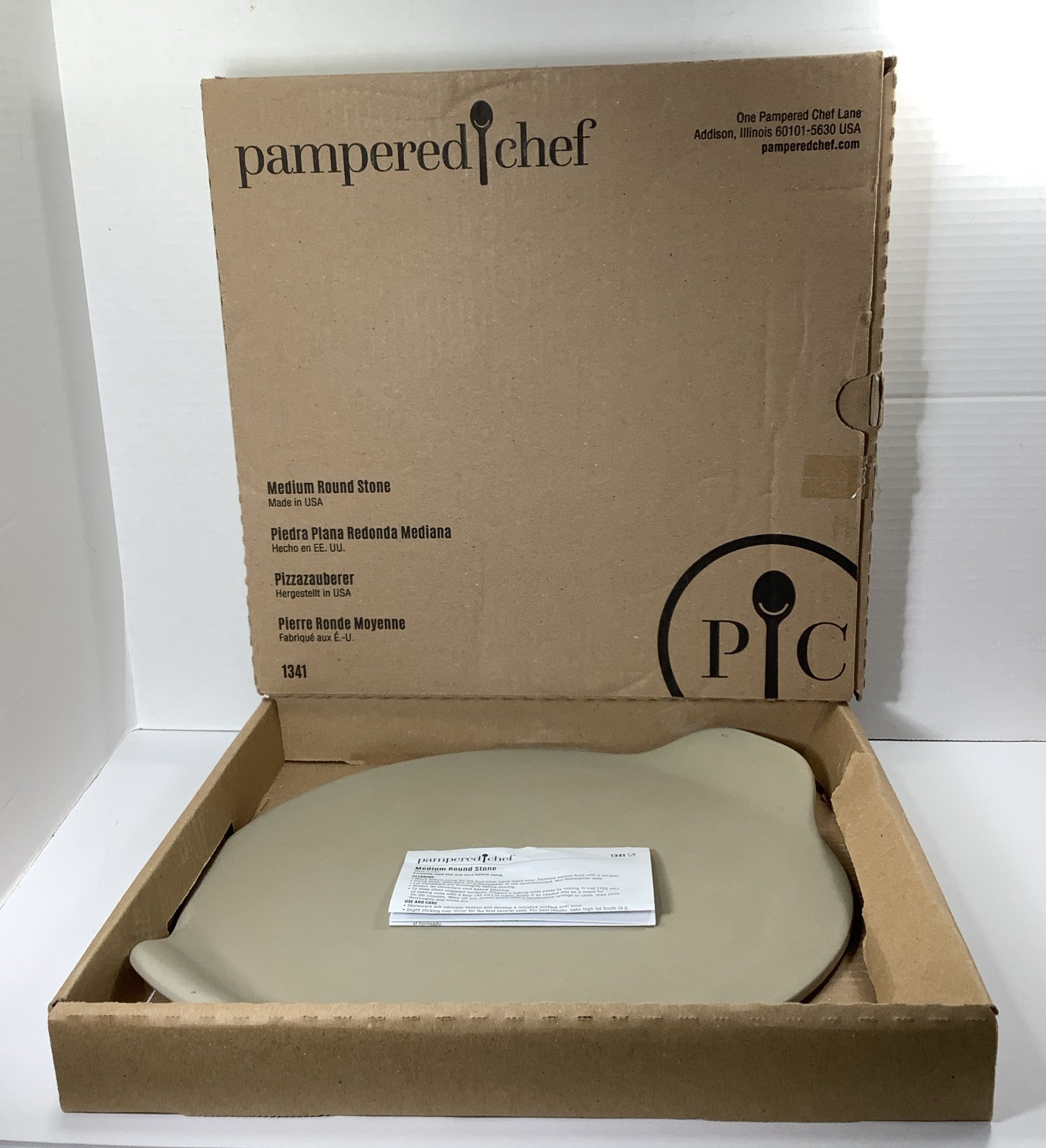 Pampered Chef Round Stone 1341 Pizza Pan Sheet 13" 13” Handles Stoneware New gallery