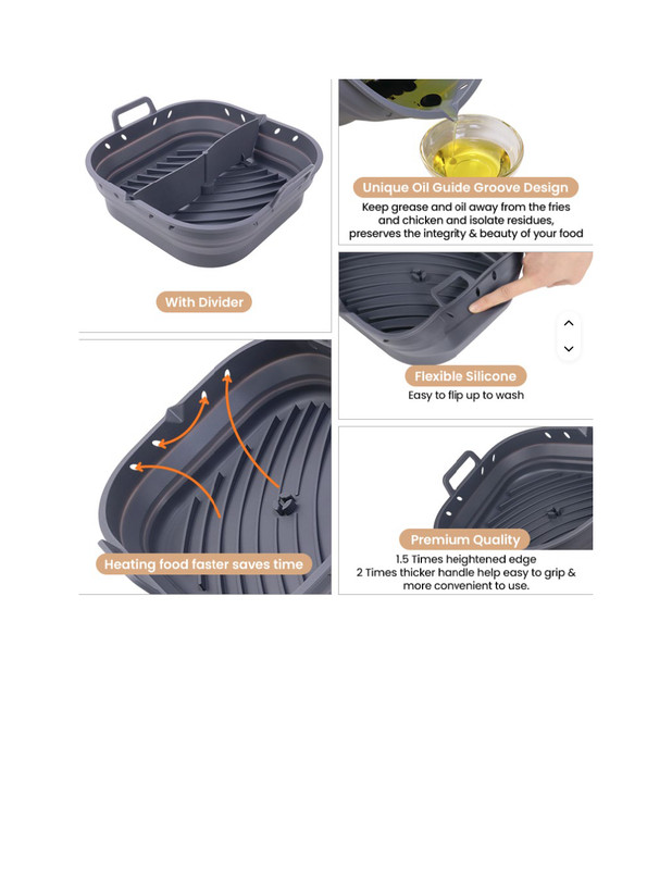 2 Pack Reusable Silicone Square Air Fryer Liner with Detachable Divider BPA Free gallery