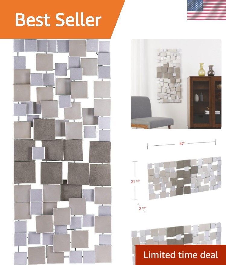 Contemporary 3D Geometric Wall Sculpture in Silver - Unique 47" x 2.25" Design