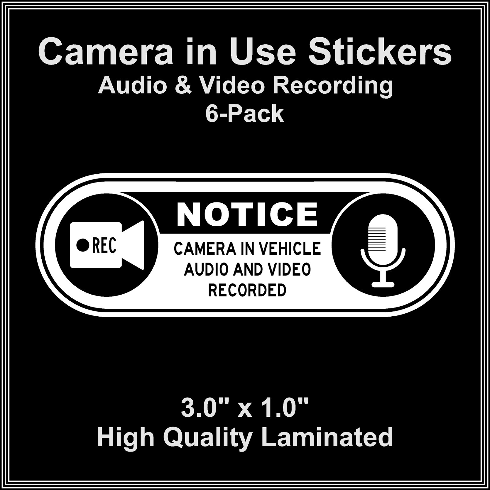 Camera in Car Recording Video 6-Pack Decals White & Black 3.0" x 1.0" for Uber gallery