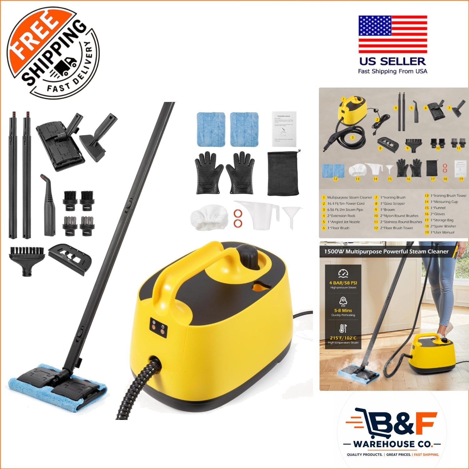 High-Pressure 1500W Handheld Steam Cleaner with 360 Wheels for Effortless Use gallery