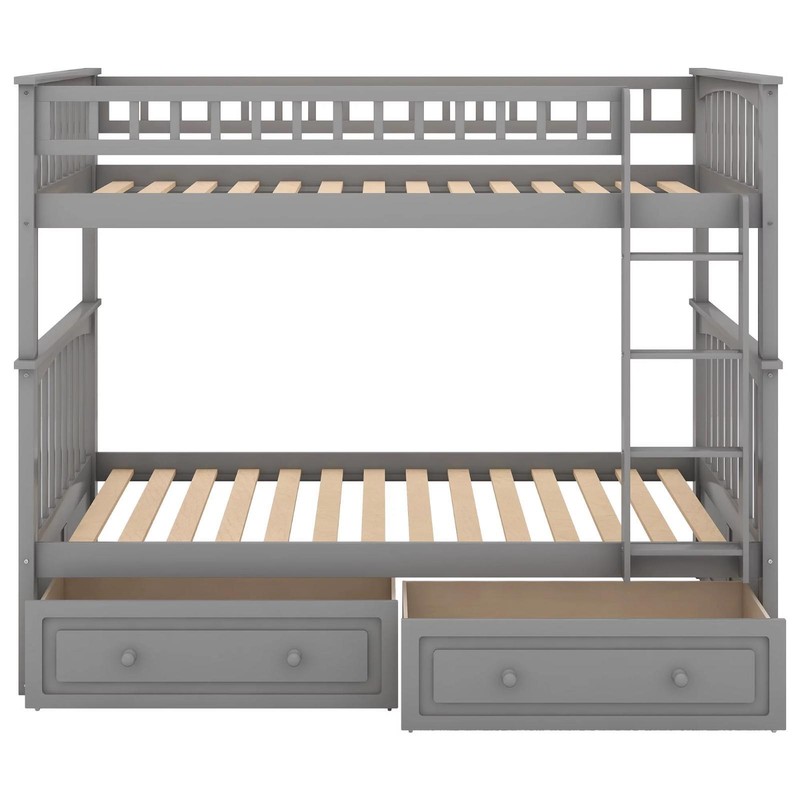 Classic Convertible Twin-Over-Twin Solid Wood Bunk Bed 2 Storage Drawers Ladder gallery