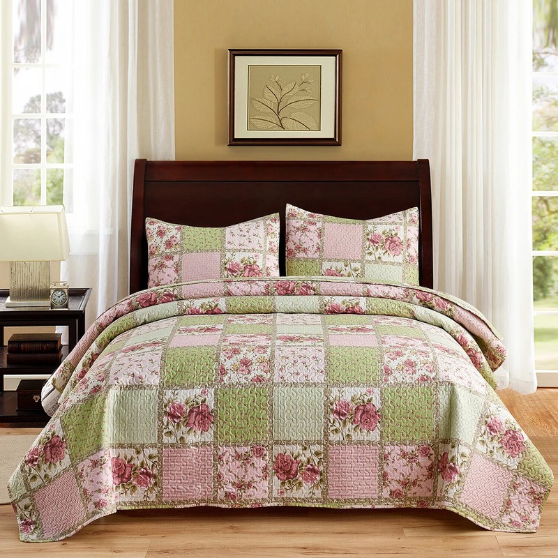 3 Piece Authentic Blooming Patchwork Quilt Set Bedspread Coverlet & Shams Queen gallery