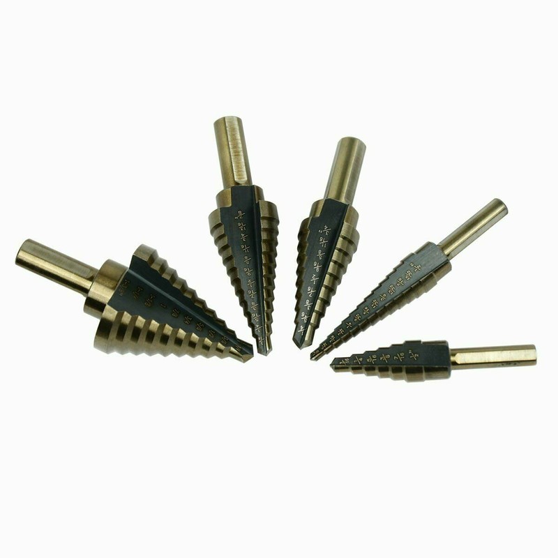 5pcs SAE Step Drill Bit Set HSS Cobalt Multiple Hole 50 Size TRI-FLAT Shank gallery