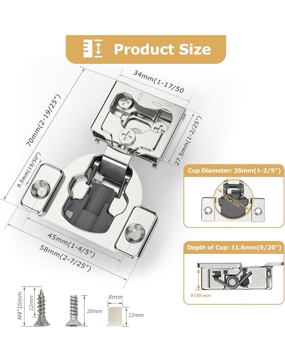 Furniware 50 PCS 1/4” Overlay Concealed Face Frame Hinges 105 Angle Soft Close gallery