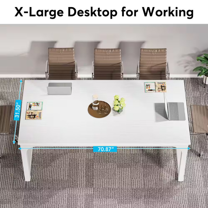Capen 71 In. Rectangular White Engineered Wood Computer Desk with Thicken Metal gallery