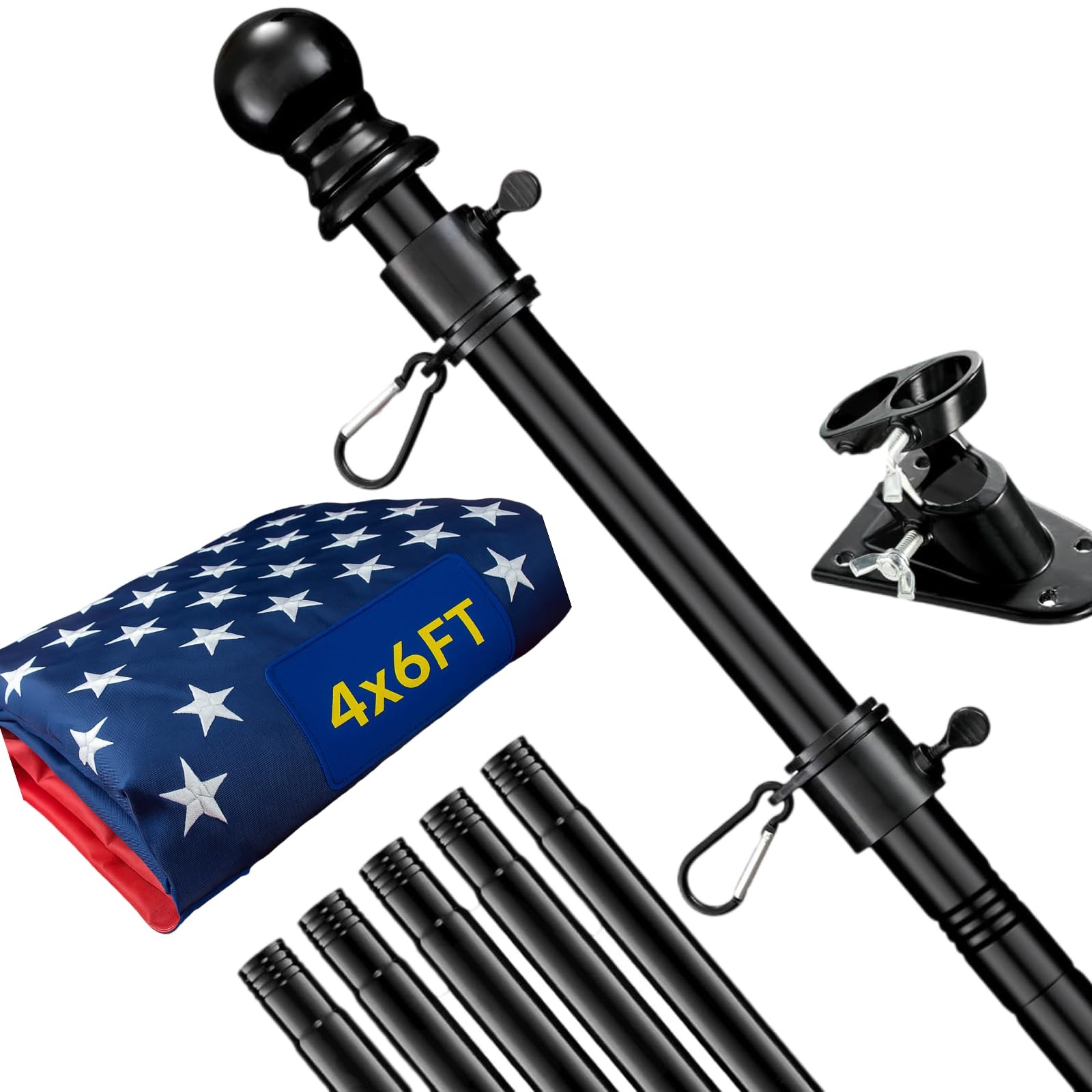 6FT Heavy Duty Tangle Free Flagpole Kit with 4x6FT Embroidered US Flag gallery