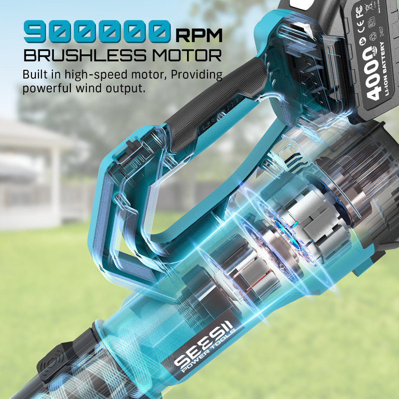 Professional Seesii Leaf Blower 780CFM 400MPH Charger Adjustable Strap 2x4000mah gallery