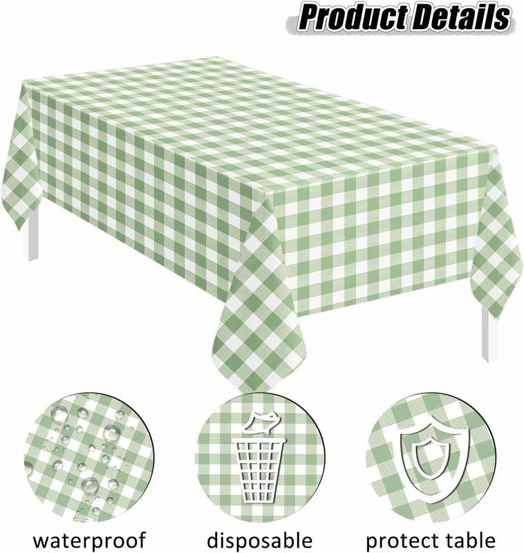 2 Pack Sage Green Gingham Tablecloth Rectangle 54 x 108 Sage Green and White Che gallery