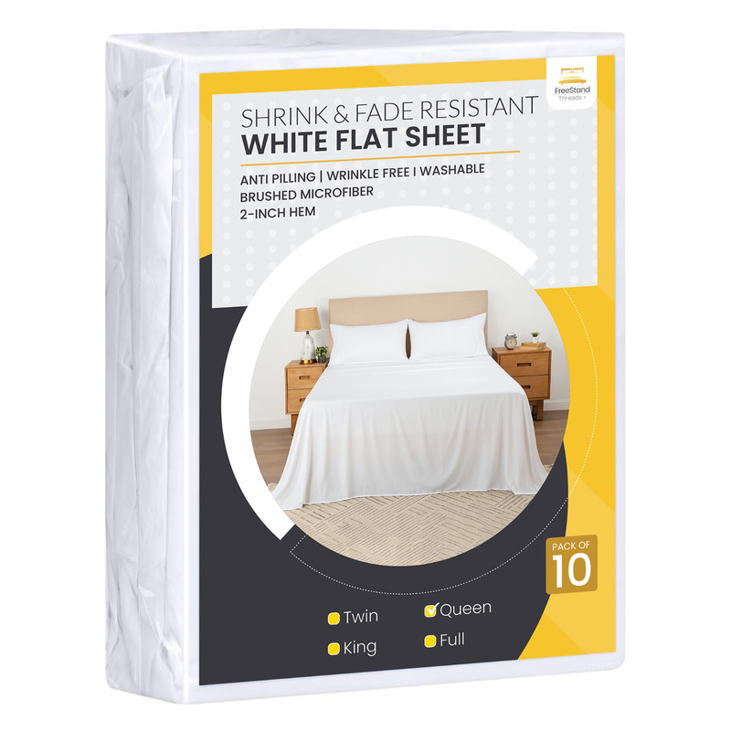 Threads+ Queen Flat Sheet – 100 GSM, 102 x 90, Soft Microfiber, (10 Pack White) gallery
