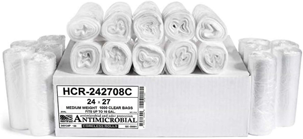 High Density Trash Bags, 12 Gallon, 1000 Count, 8 Micron (Eq), 24" X 27", Clear, gallery