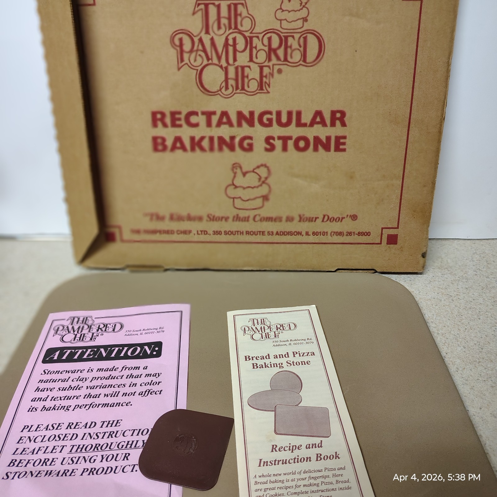 VINTAGE PAMPERED CHEF NEW WITH BOX RECTANGULAR PIZZA BREAD BAKING STONE 12 X 15" gallery