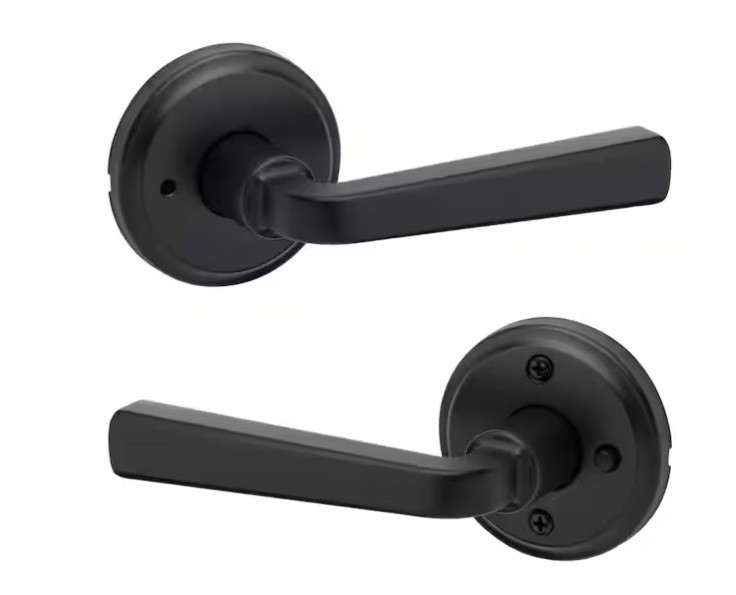 2 pack Kwikset Trafford Matte Black Round Straight Bed/Bath Door Handle gallery