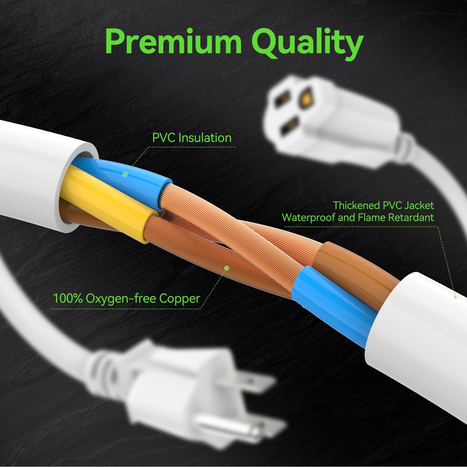 2 Pack Power Extension Cord 5FT, 3-Prong Grounded Electrical 5 FT, White gallery
