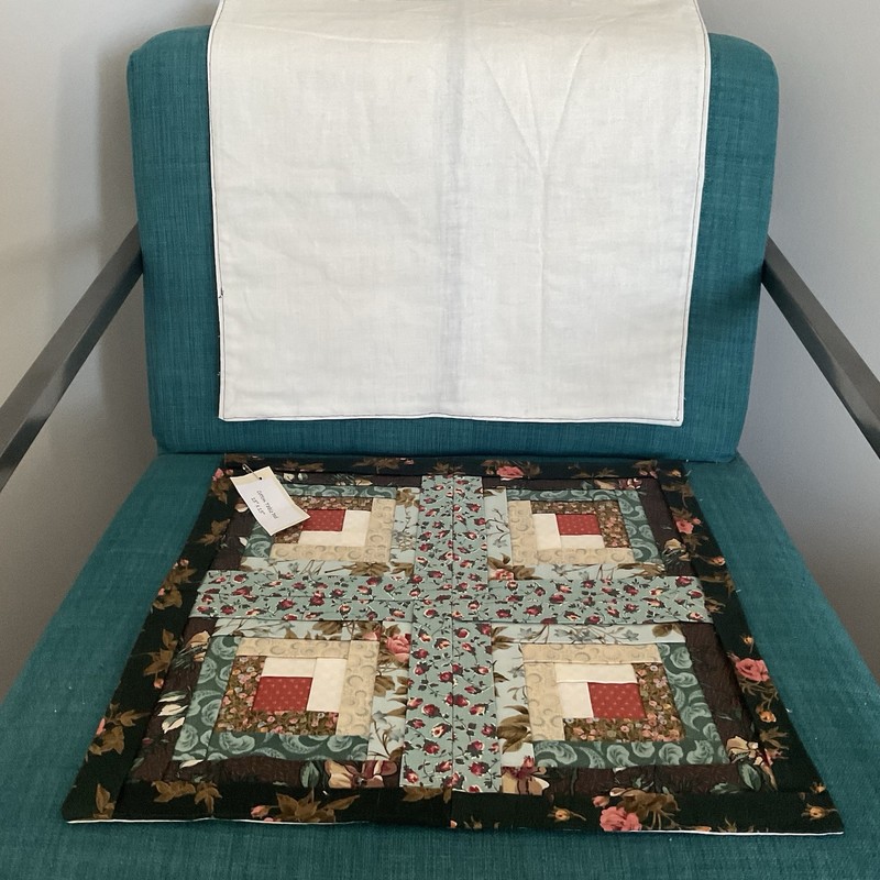 2 Patchwork Log Cabin Table Toppers NEW Handmade Quilted Table Mats 15” Square gallery