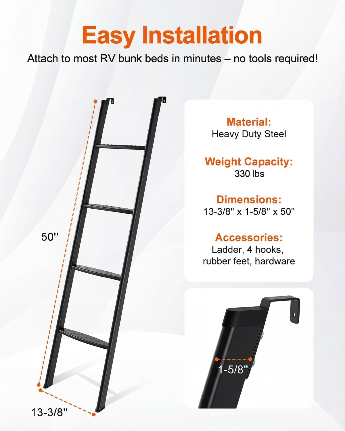RV Bunk Bed Ladder,50 Inch Anti-Slip Bunk Ladder, Heavy Duty 330lbs Max Capacity gallery