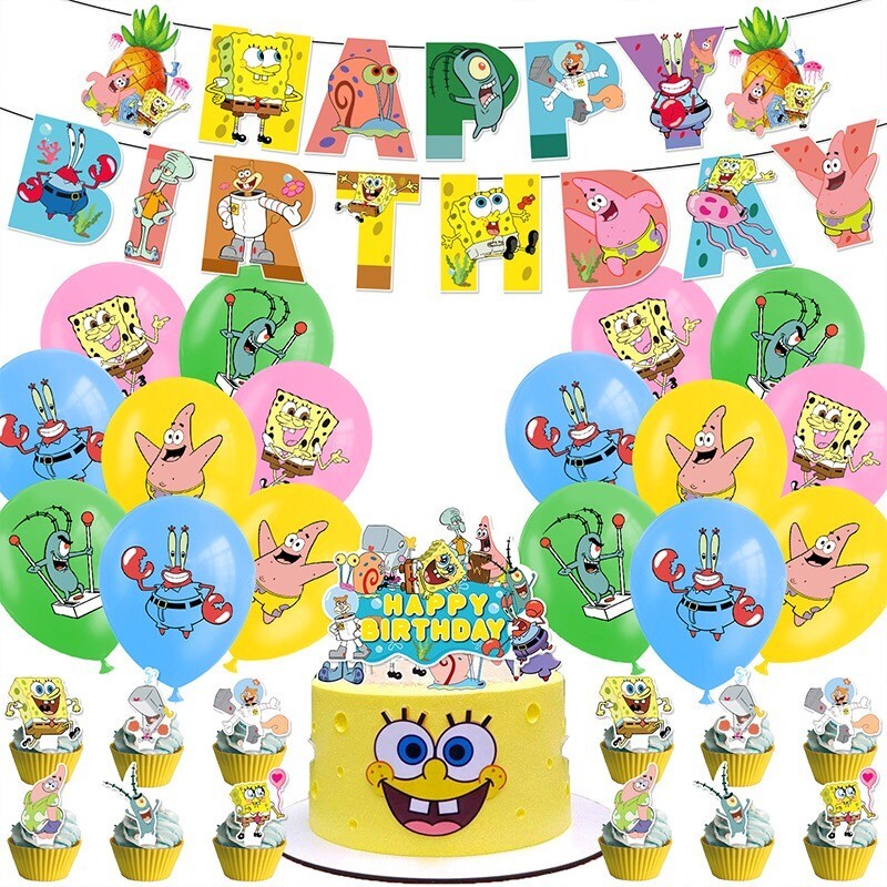 SpongeBob SquarePants Birthday Party Supplies Set，Balloons Banner Cake Toppers gallery