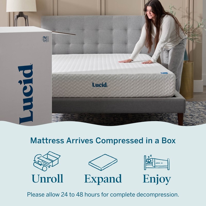 Lucid Refresh 10" Dual-Layer Gel Memory Foam Mattress Firm Cooling Bed in a Box gallery