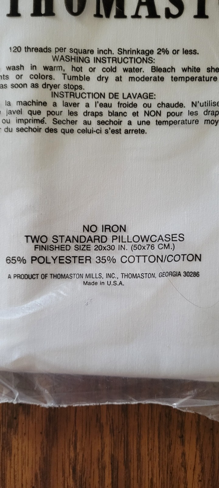 2 VTG Thomaston Mills Standard Pillowcases White No Iron Polyester Cotton NEW gallery
