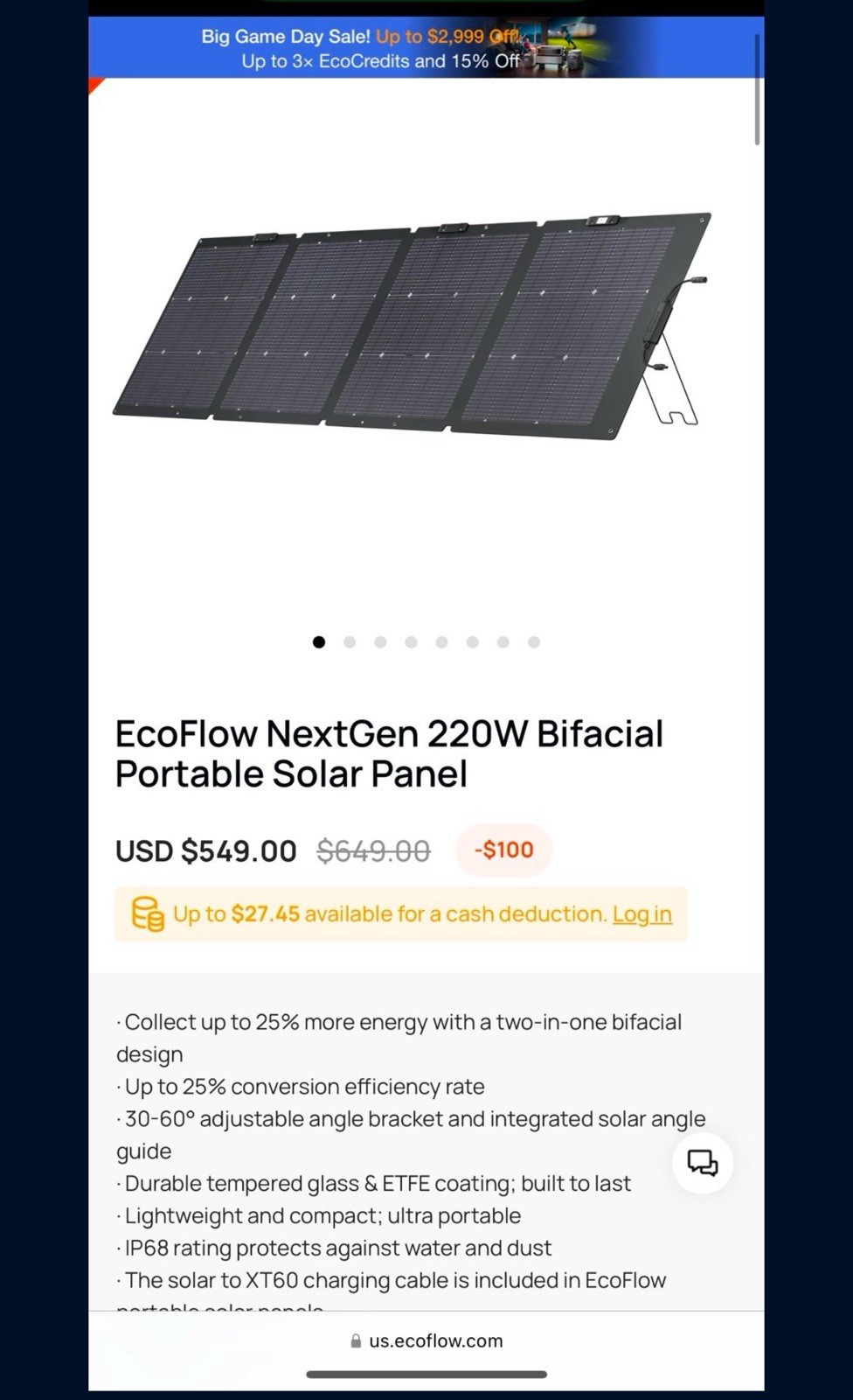 EcoFlow NextGen 220W Bifacial IP68 Portable Solar Panel gallery