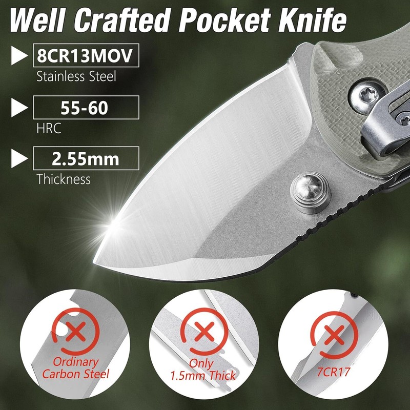 FLISSA 4" Folding Pocket Knife with Liner Lock G10 Handle 8Cr13MoV Steel Blade gallery