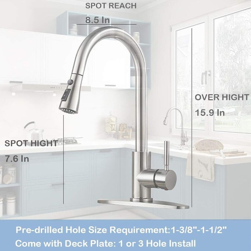 Commercial Kitchen Faucet Pull Down Sprayer Mixer Single Handle Stainless Steel gallery
