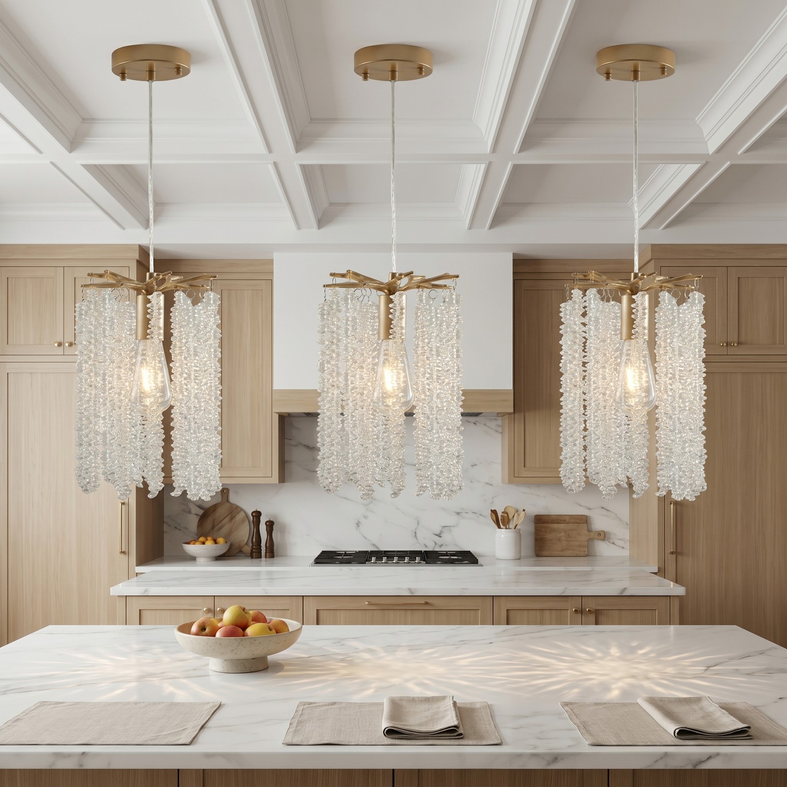 3 Pack Modern Gold LED Crystal Chandelier Raindrop Pendant Light Kitchen Fixture gallery