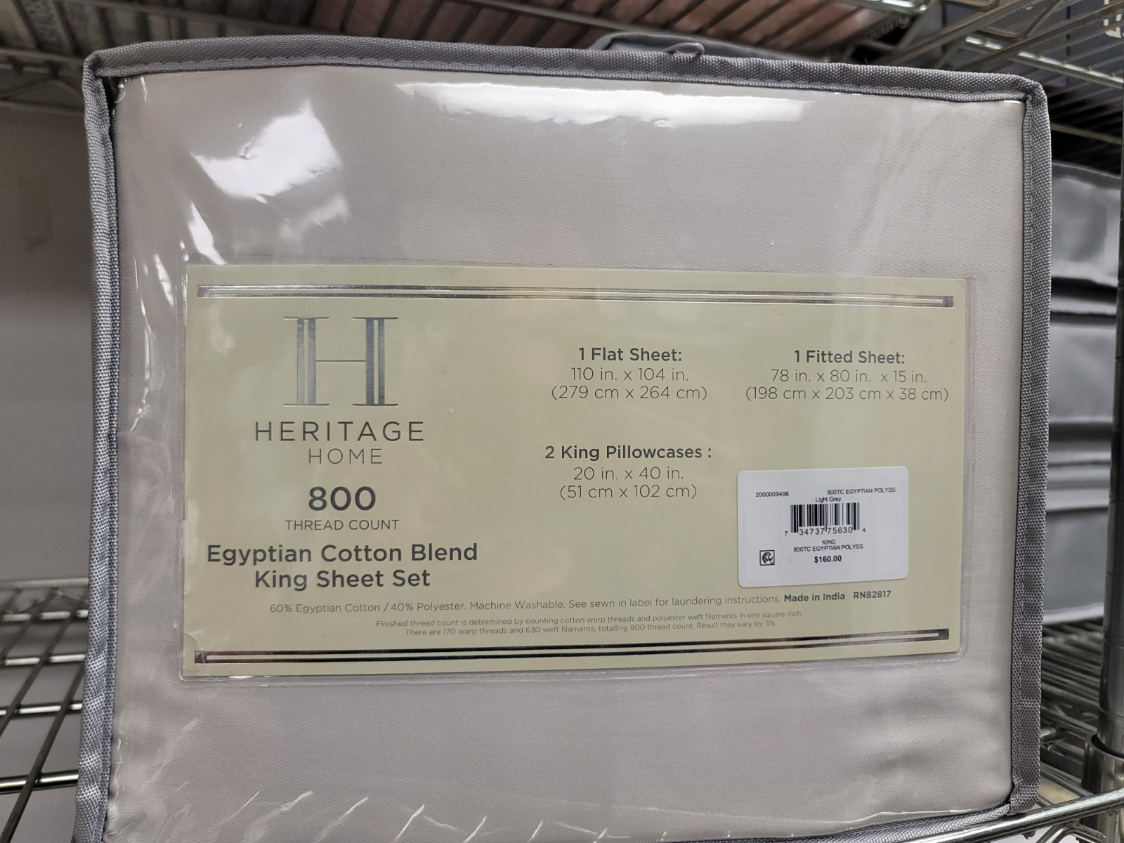 Heritage Home 800 Thread Count Cotton Blend &Polyester KING Sheet Set Light Grey gallery