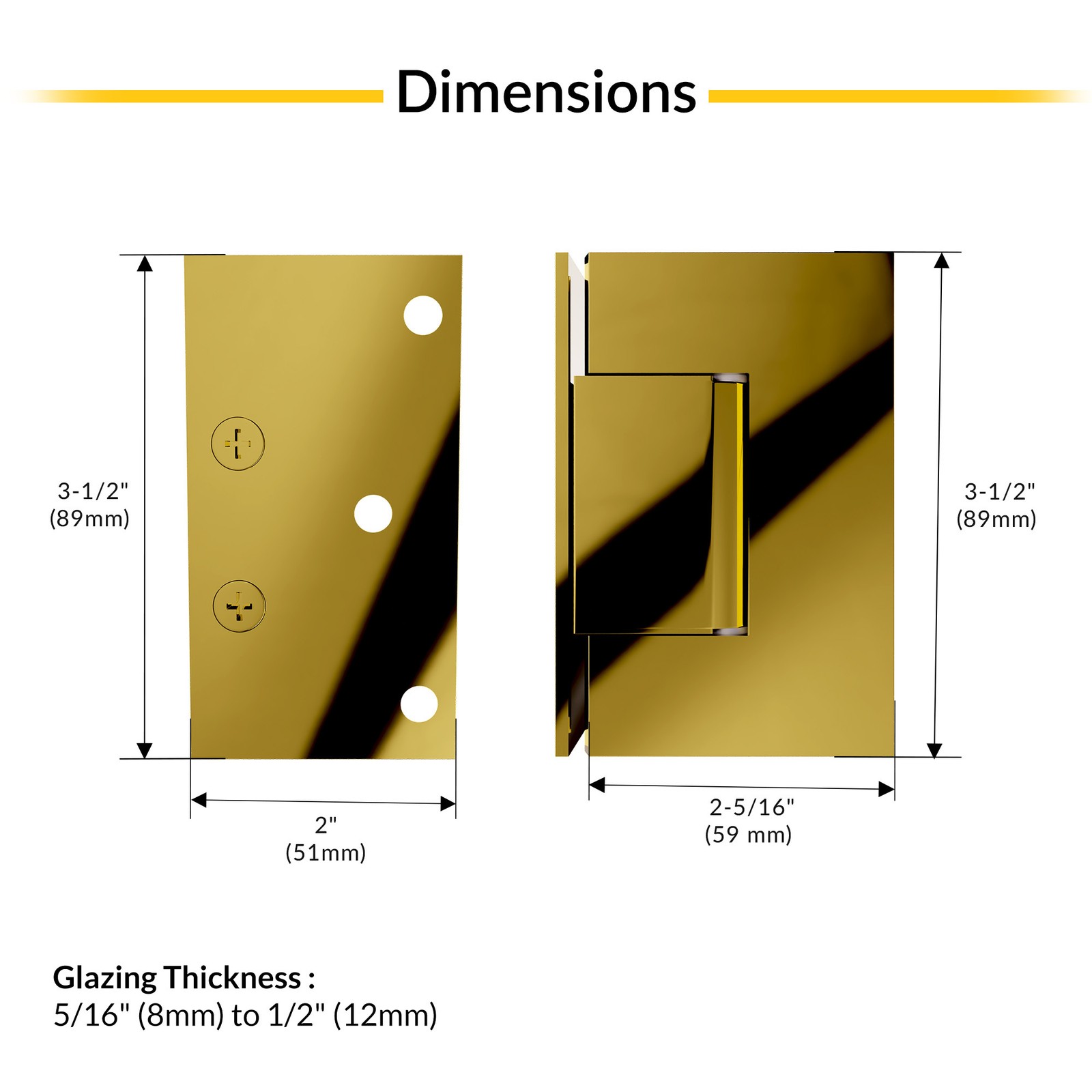 Brixwell Wall Mount Offset Back Plate Brass Hinge for 5/16" to 1/2" Glass gallery