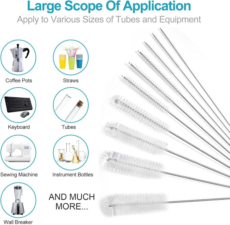 10Pcs Nylon Straw Brush Cleaner Bottle Tube Pipe Small Long Cleaning Set 8inch gallery
