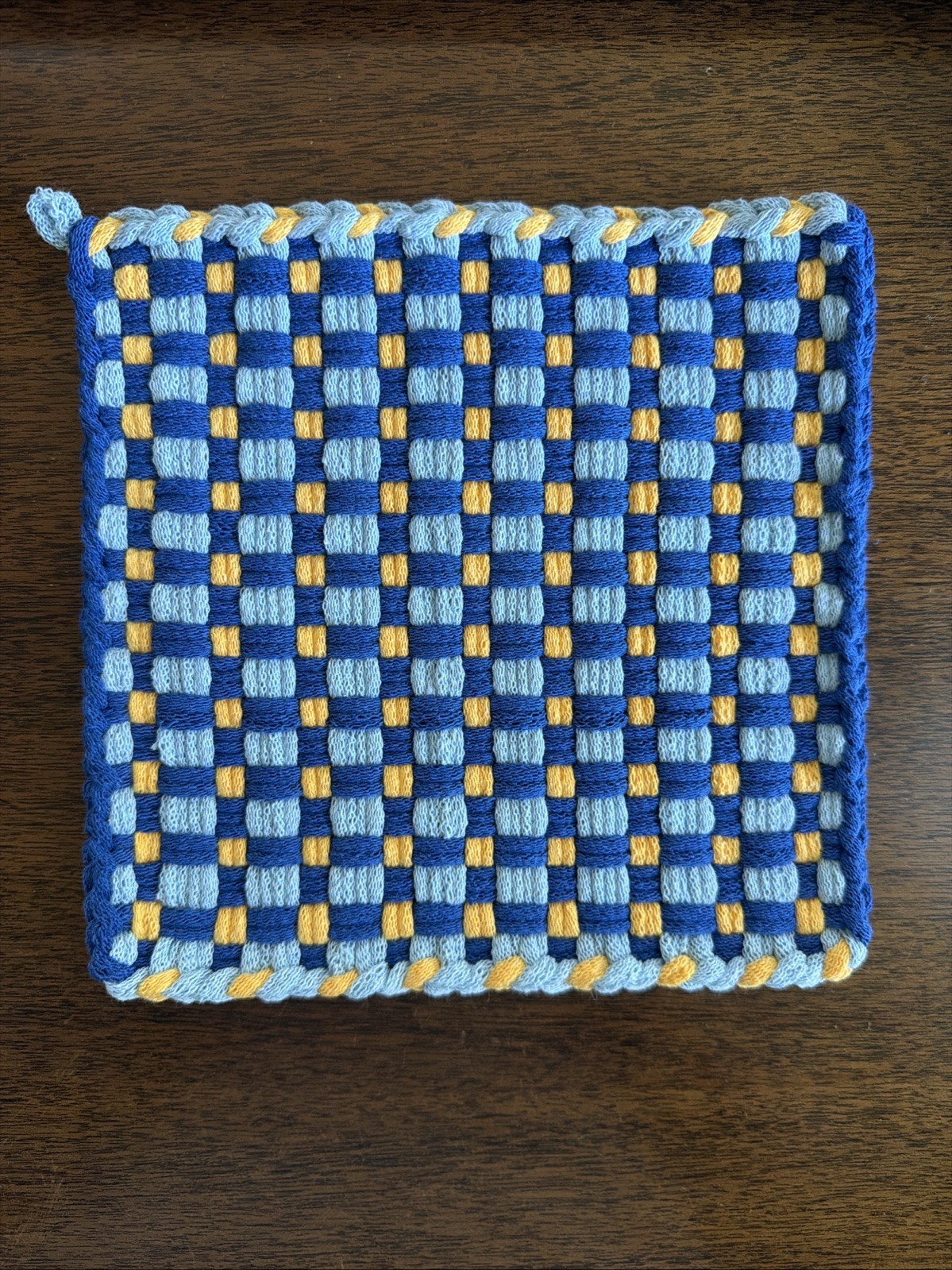 Handmade Woven Loomed Potholder Pad Trivets Basketweave Summer Décor Cotton Blue gallery