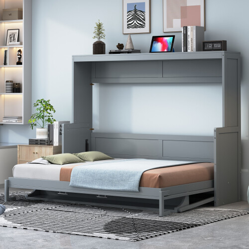 Full Queen Size Murphy Wall Bed with Hydraulic Lift and Desk Cabinet Hidden Bed gallery