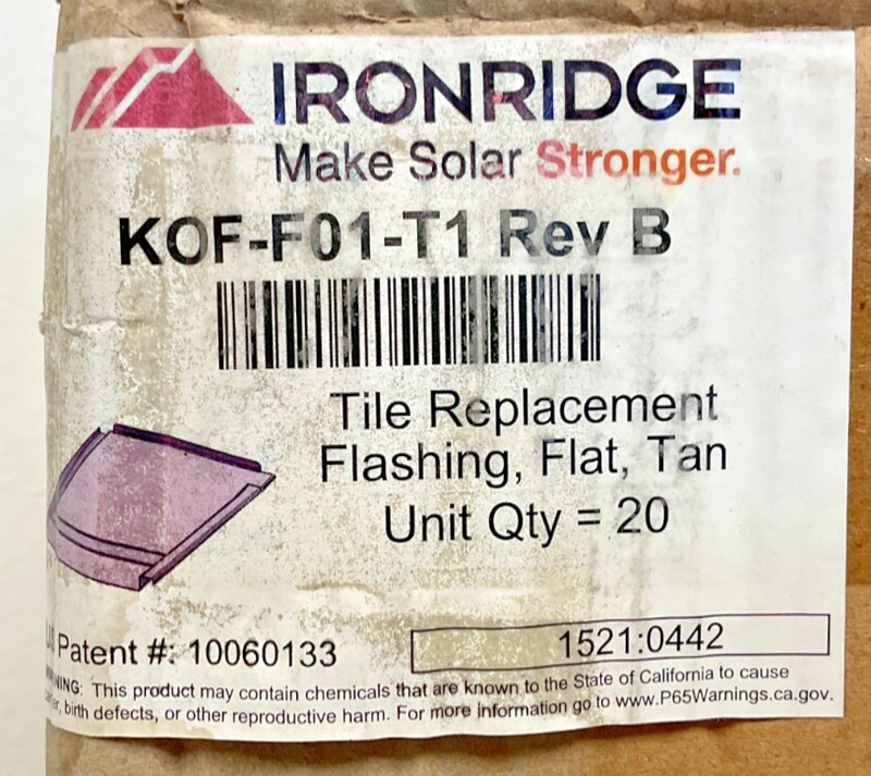 Ironridge Tile Replacement Flashing Flat / KOF-F01-T1 (PACK of 20) gallery