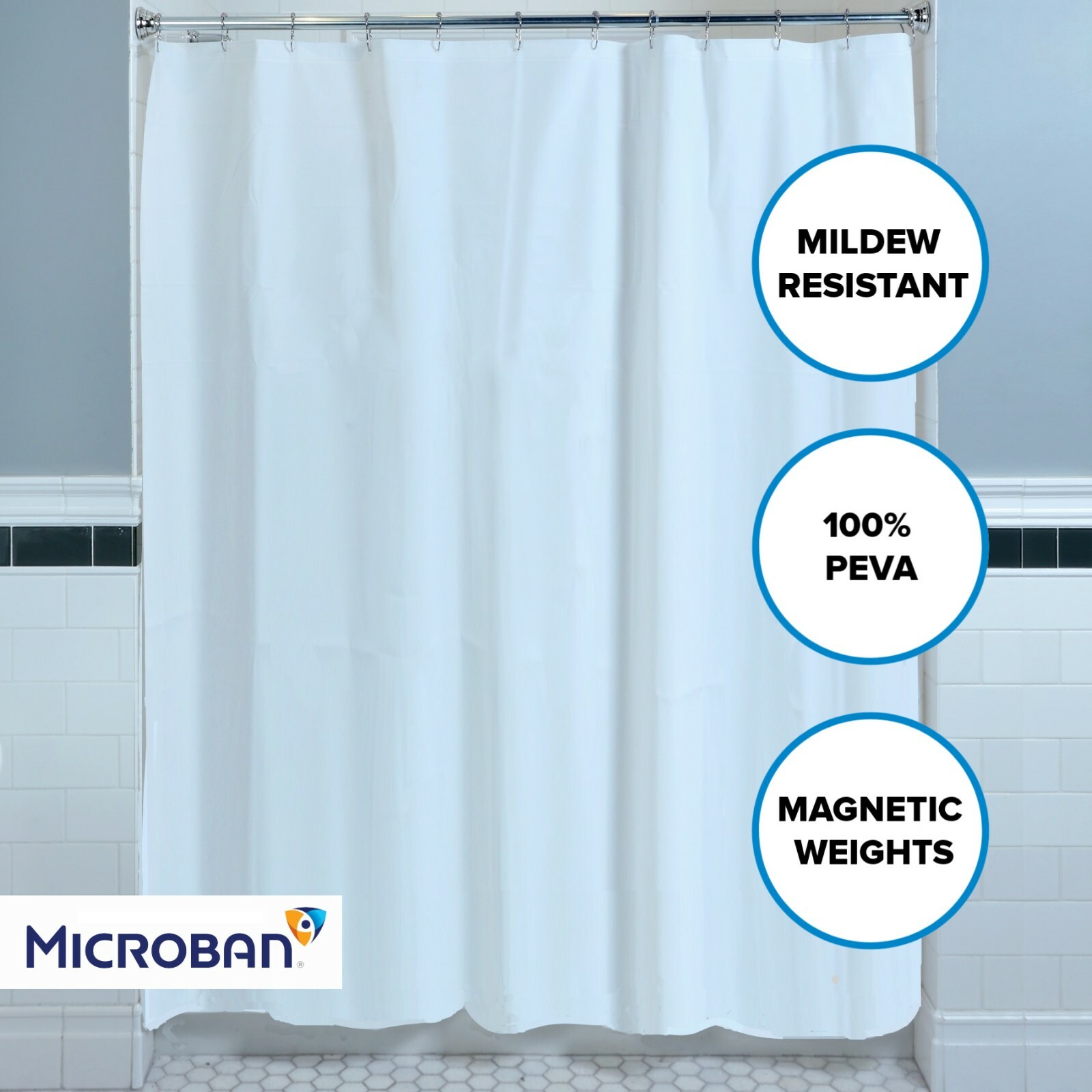 White Mildew Resistant Lightweight PEVA Shower Curtain Liner (70" x 72") gallery