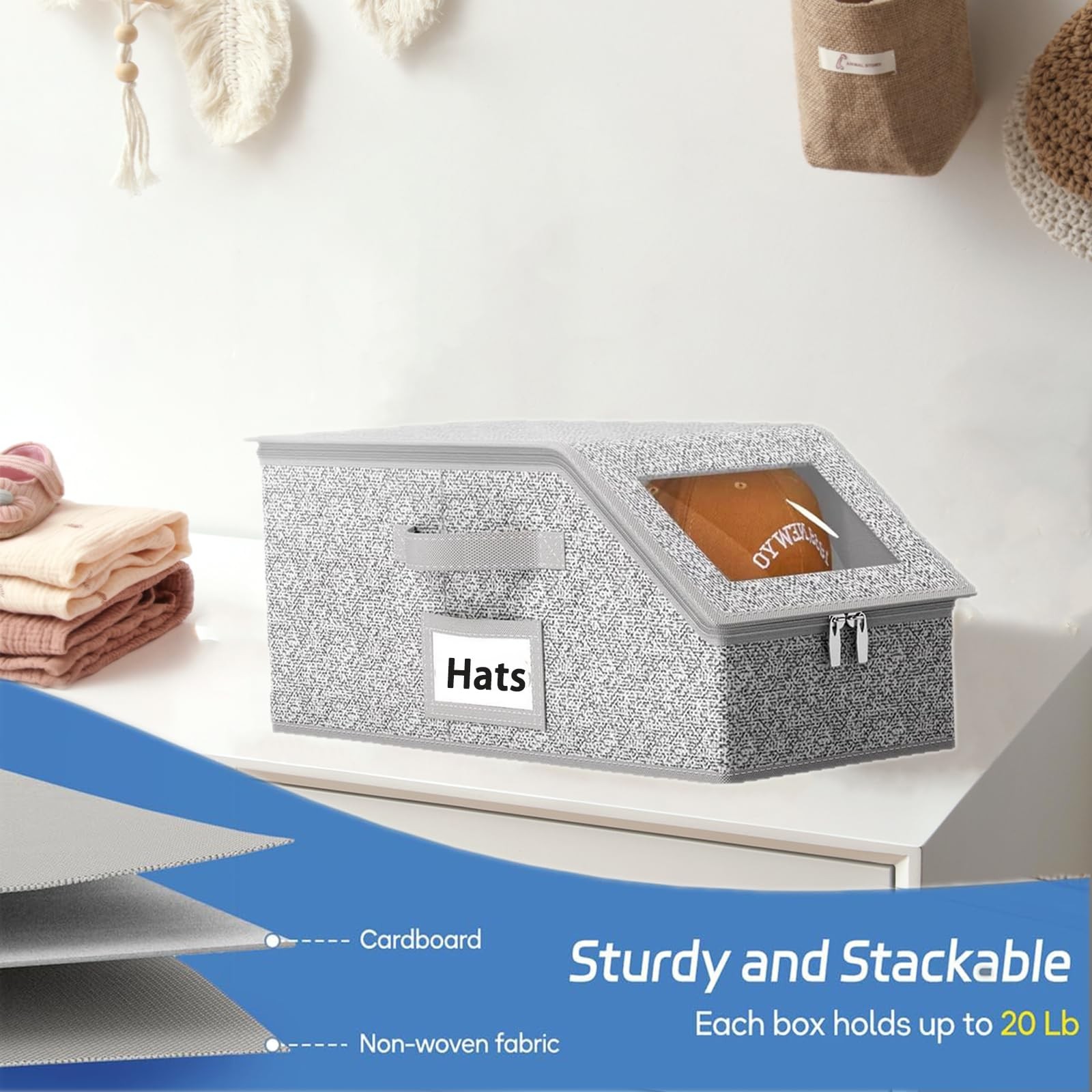 Baseball Cap Storage, Stackable, with Carry Handles and Lid, Dustproof... gallery