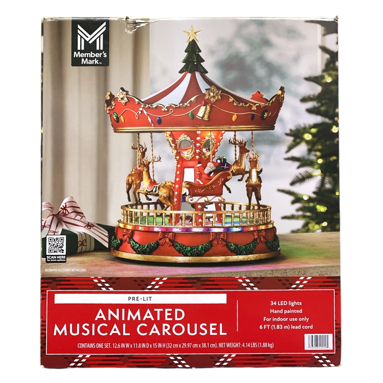 Member's Mark Pre-Lit Animated Musical Carousel, 15", Hand-Painted gallery
